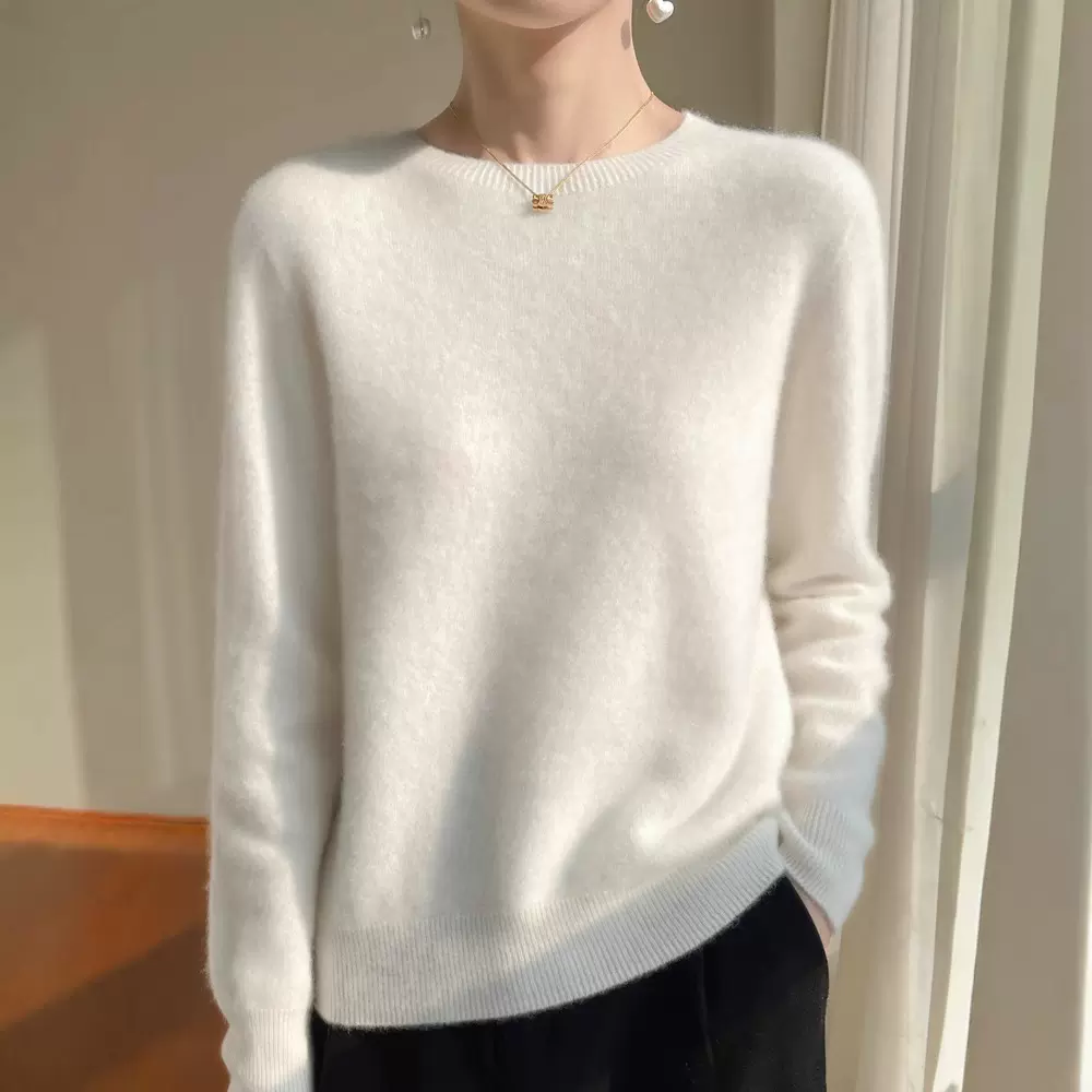 跨境2025秋冬新款圆领安迪绒一线成衣毛衣女宽松针织衫打底衫外穿