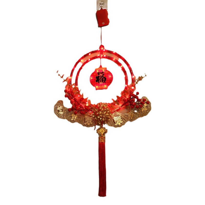 Festival de Primavera fruta roja LED luminoso anillo doble anillo colgante luz bendición a mi hogar Festival festivo luz decorativa interior