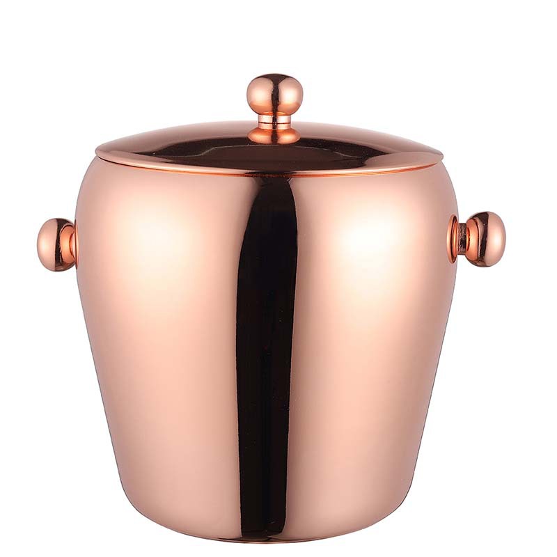 Cubo de hielo de acero inoxidable de doble capa en forma de tambor enfriador de whisky de vino con mango y tapa cubo de hielo de doble capa