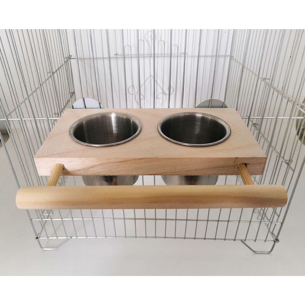 Bird cage accessories bird feeder parrot stainless steel bird food cup frosted station pole bird food box with rack feed box 2