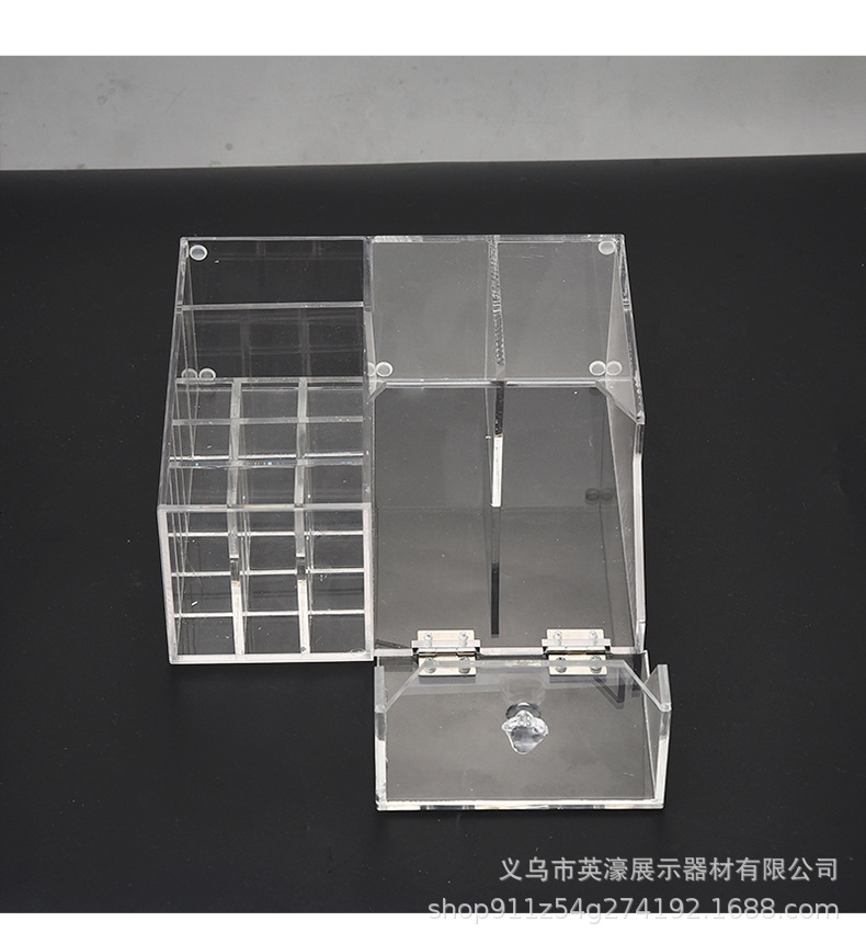 多功能亚克力收纳盒透明防尘桌面翻盖格子展示盒大容量梳妆台置物详情7