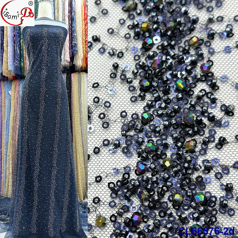 欧式婚纱密针直纹珠绣透视蕾丝面料 bridal sequins lace fabric