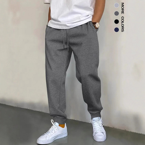 Best-selling men's casual 220g drawstring pants, loose men's simple and versatile sports ankle pants