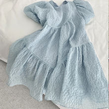 女童连衣裙夏季23新款韩系童装洋气可爱女宝宝蓝色泡泡袖儿童裙子
