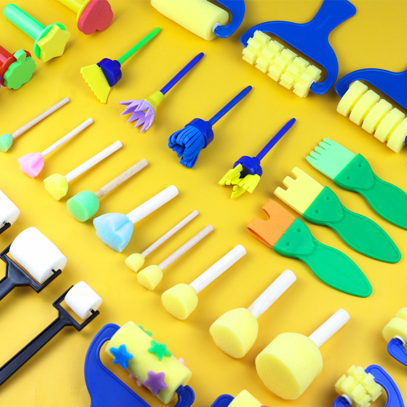 DIY children's painting sponge printing brush, early childhood education graffiti stamp, round mushroom-shaped roller brush