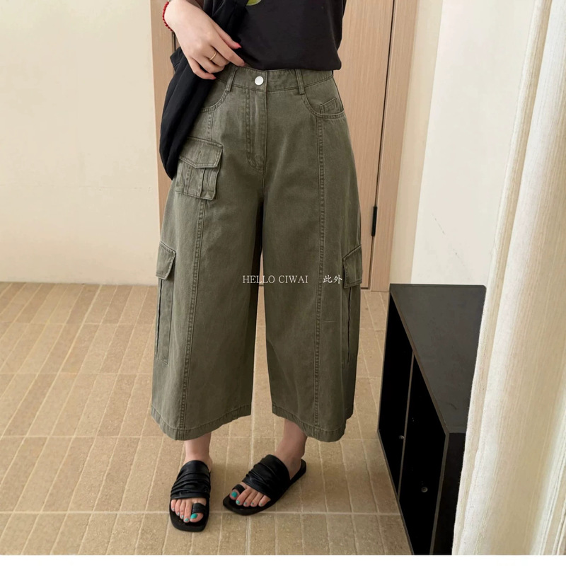 Vintage Street Style Cargo Pants for Women 2026 Summer New Loose Denim Capri Pants Slimming Vintage Street Style Cargo Pants for Women 2026 Summer New Loose Denim Capri Pants Slimming
