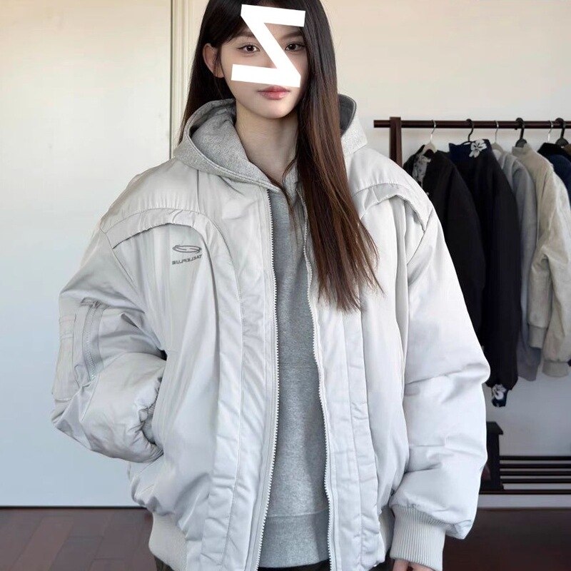 American Retro Deconstructed Curved Flight Cotton Jacket Boxy Loose and Versatile Warm Cotton Jacket for Men and Women American Retro Deconstructed Curved Flight Cotton Jacket Boxy Loose and Versatile Warm Cotton Jacket for Men and Women