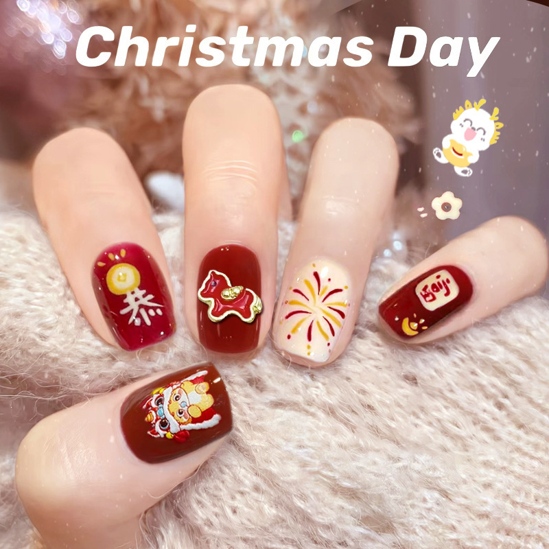 D311 fake nail patch detachable wearable nail three-dimensional New Year cartoon hot Dragon handmade sealing layer phototherapy manicure
