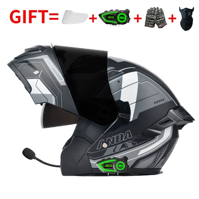 Motosiklet kaskı (dəbilqə) — Bluetooth Electric Motorcycle Helmets for - bluetooth-model-matte-black-mecha-black-tea-mirror-high-definition-mirror-m-size-55-56-head-circumference