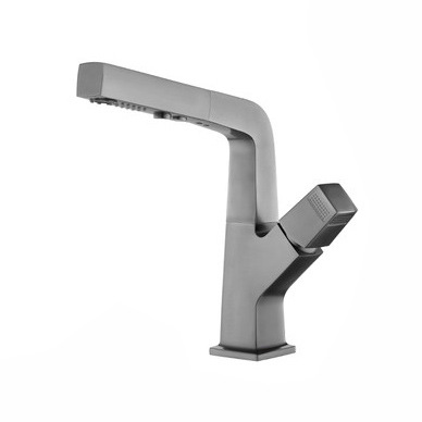 Kaiping Youjia Sanitary Ware Single Hole Gun Ash Two Function Square Basin Lifting and Pulling Hot and Cold Faucet 31632