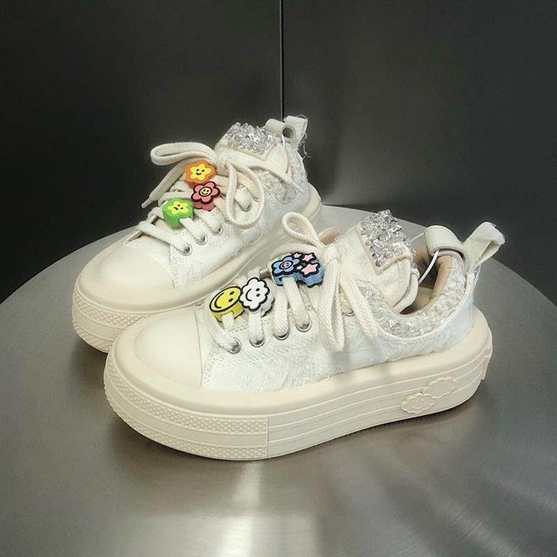 2025春夏季新款厚底松糕鞋女赵露思同款小白鞋休闲帆增高布鞋板鞋