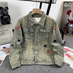 新商品春秋アメリカレトロ黄泥水洗いして古いデニムのコートを作ります。