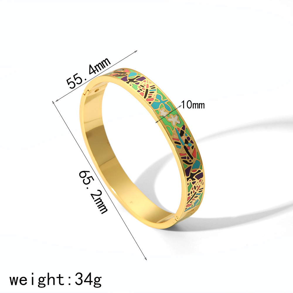Nuevo pulsera de esmalte de textura de flores goteo de aceite de moda 18k oro de titanio pulsera de acero ins no se desvanece pulsera de sensación alta