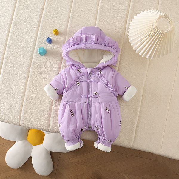Abrigo de una pieza con tapeta con cremallera para bebé, engrosado y vellón con capucha 6-12 meses de salida, mamelero de algodón grueso bordado con capucha