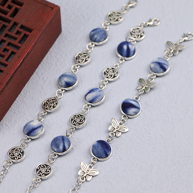 Wholesale Yunnan Ethnic Style Blue Tie-Dye Bracelet Dali Lijiang Best Selling Hand-Sewed Flower Tie-Dye Bracelet for Women
