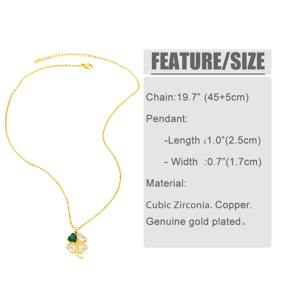 Fashion Four Leaf Clover Square Copper Plating Inlay Zircon Pendant Necklace 1 Piece