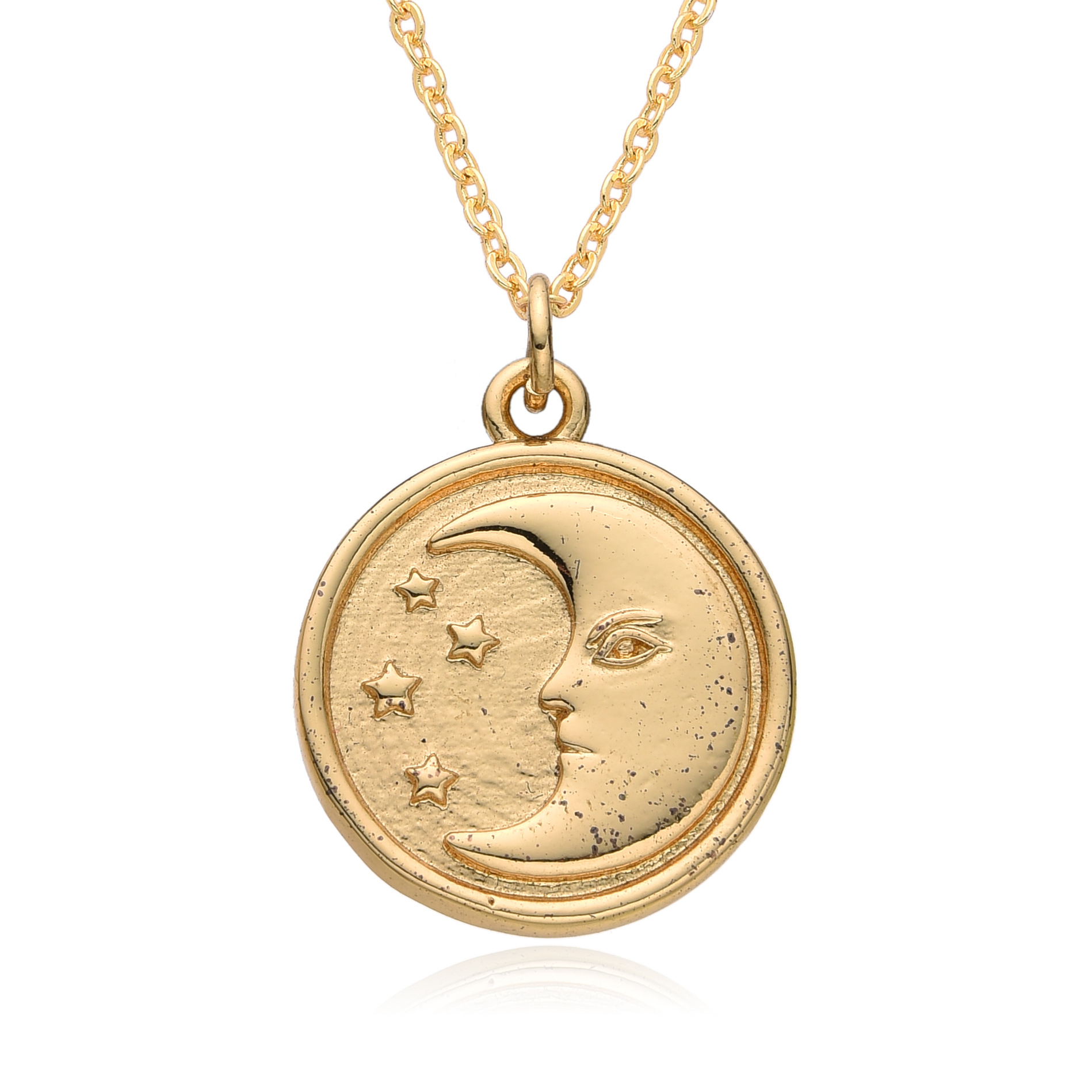 Collana con moneta in ottone placcato oro con ciondolo a forma di occhio di sole INS per uomo e donna_voghion.com