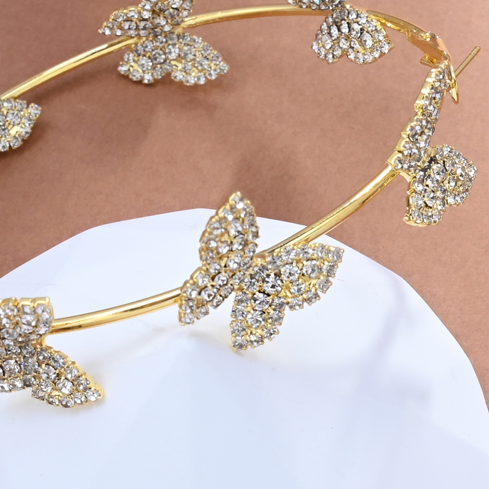 1 Pair Quantity Holiday, Cocktail Party Occasion 1 Pair Elegant Glam Butterfly Rhinestone Copper Rhinestones Hoop Earrings