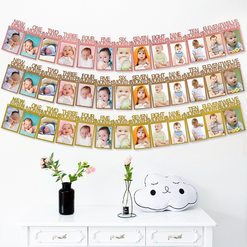 AliExpress suministro directo un año de edad 13 fotos tire de la bandera del Partido suministros decoración recién nacido fotos cumpleaños tire de la bandera