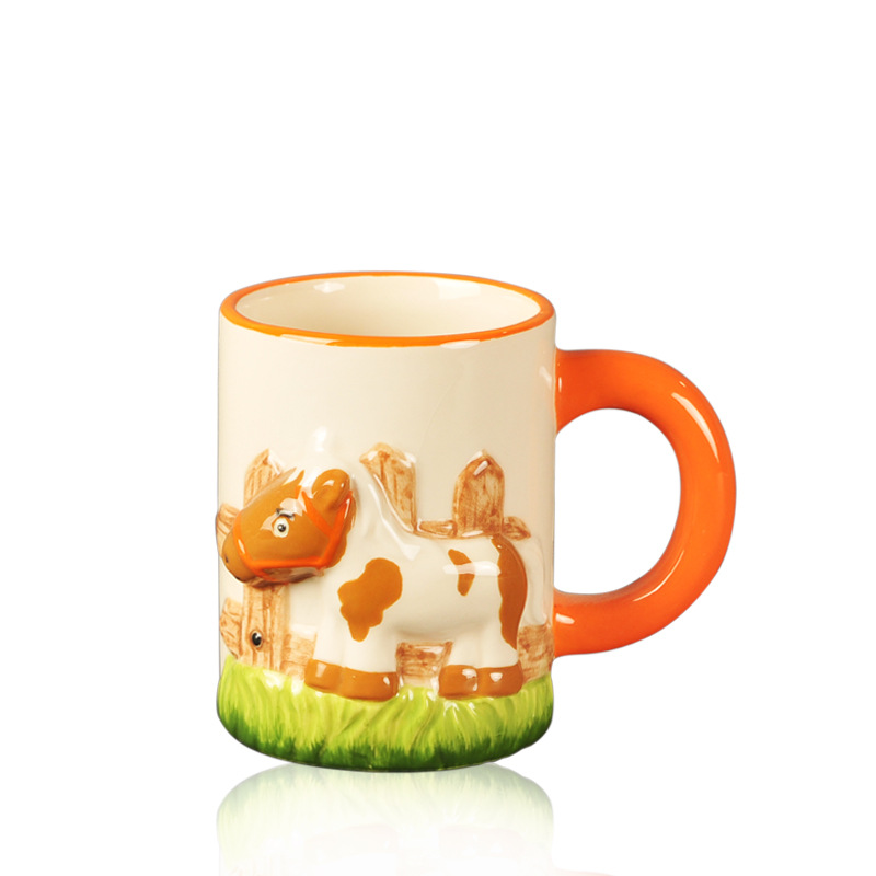 Han wind ins vacas lecheras en relieve dibujos animados lindos con mango taza de desayuno de animales taza de agua de marca de cerámica tridimensional leche