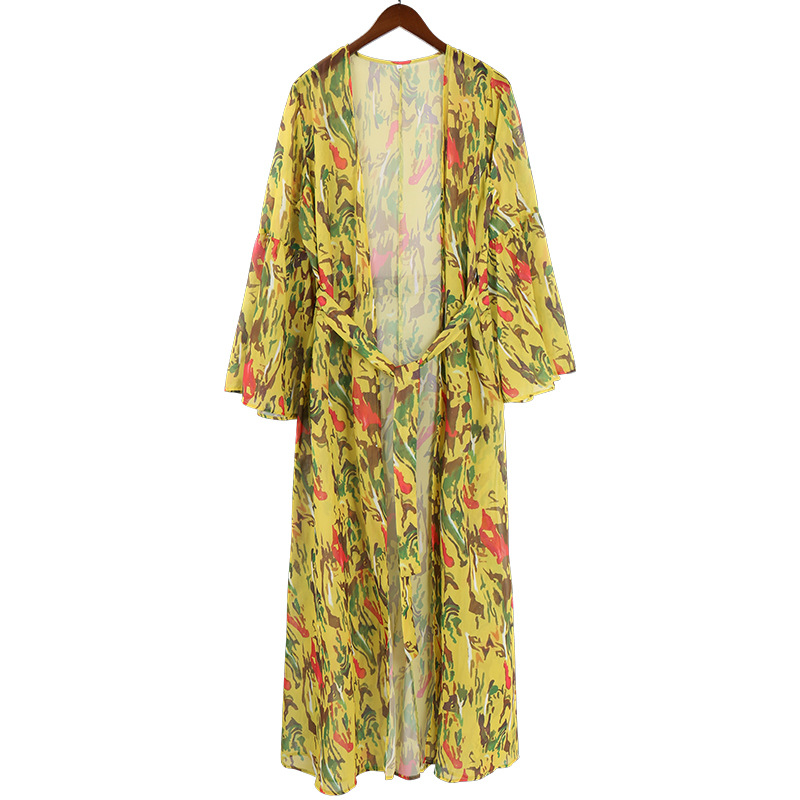 loose long-sleeved printed beach dress NSMAN51437