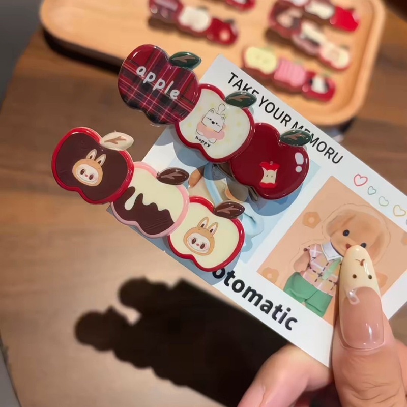 かわいい漫画アップルヘアピン女性のための赤インガールハートカモノハシクリップサイドヘアクリップヘアアクセサリー|undefined