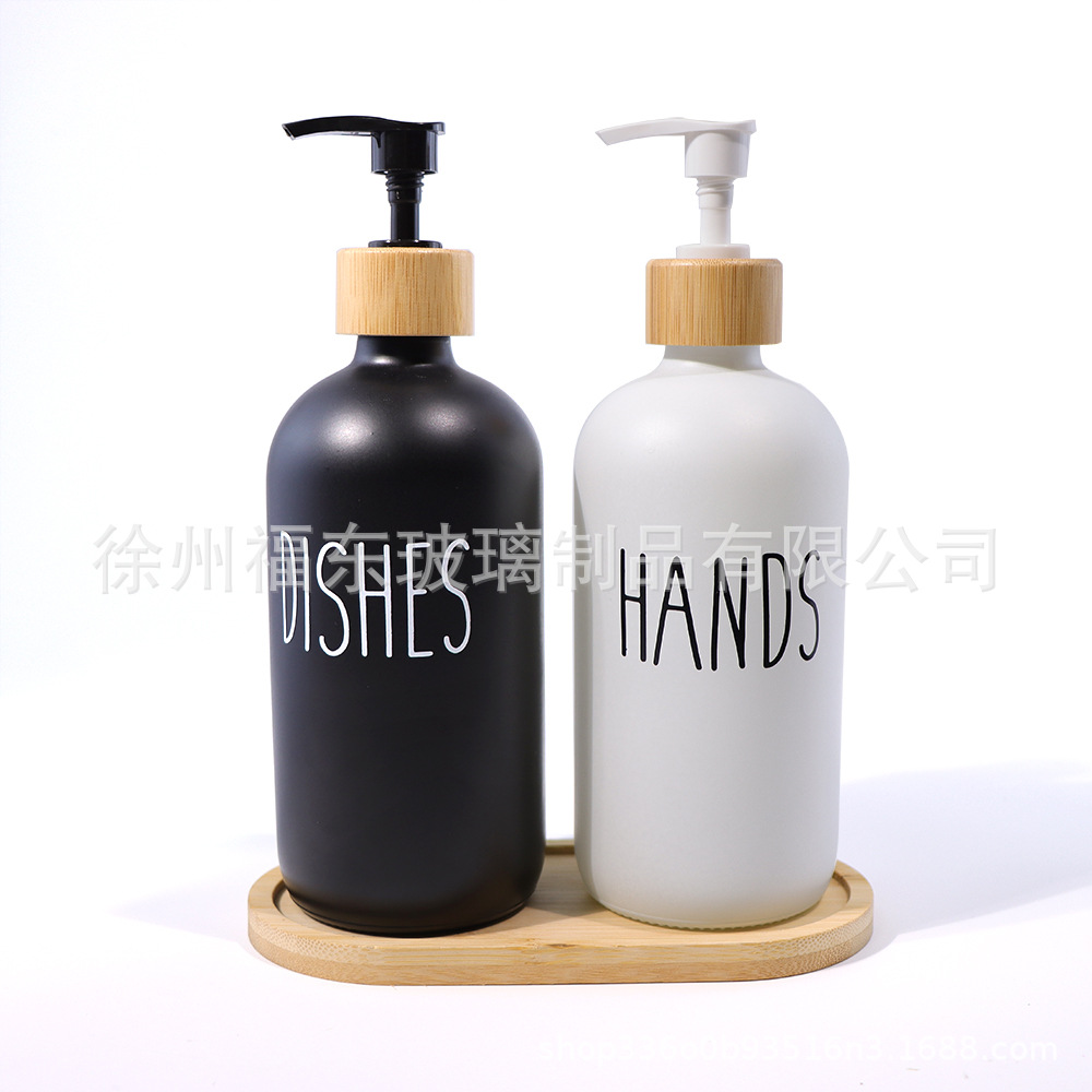 Amazon Boston desinfectante para manos transfronterizo vidrio embotellado gel de ducha botella en blanco y negro vidrio presiona la botella de cabeza de la bomba
