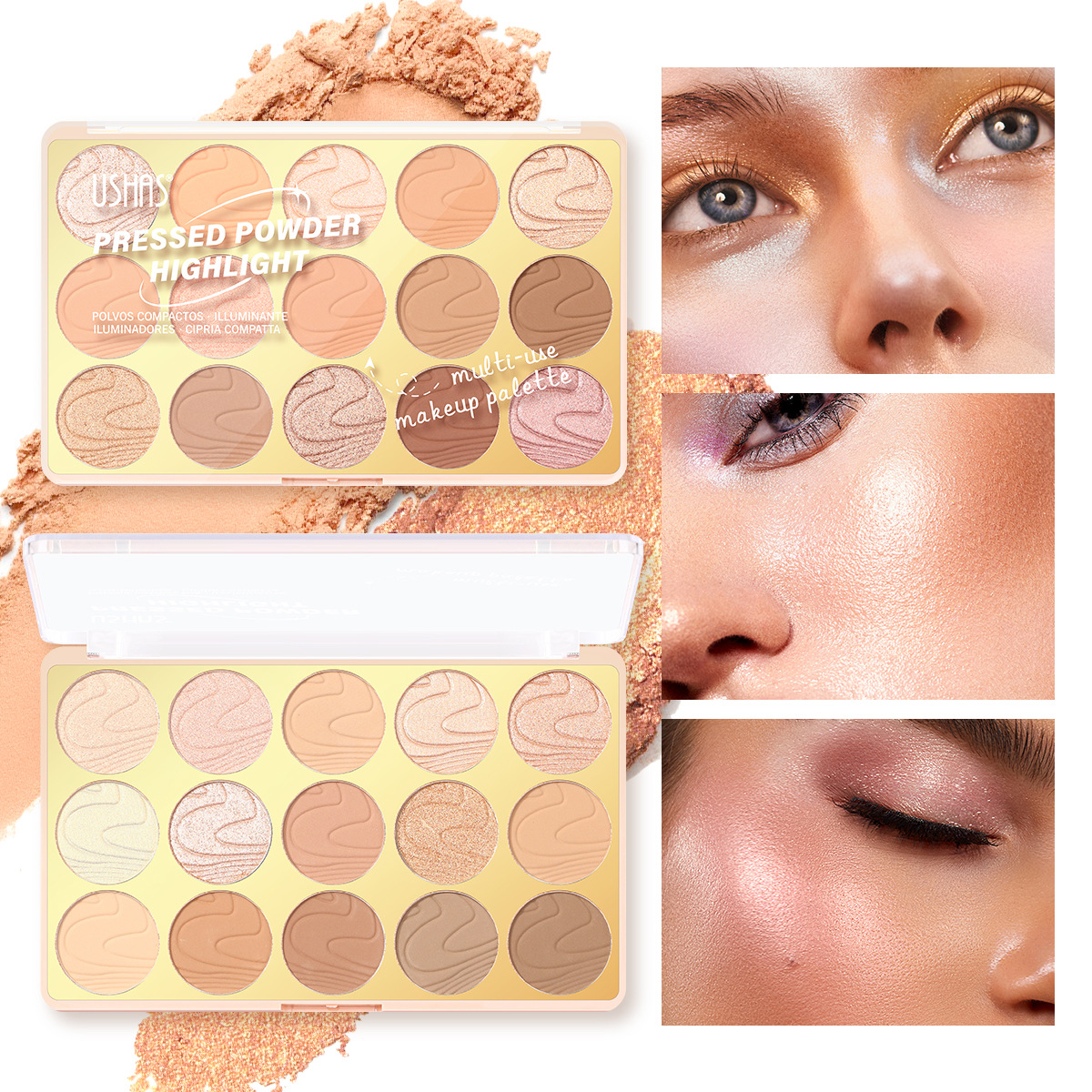 USHAS maquillaje transfronterizo venta caliente alto corrector de CD reparación 15 colores polvo de alto brillo UF096A B