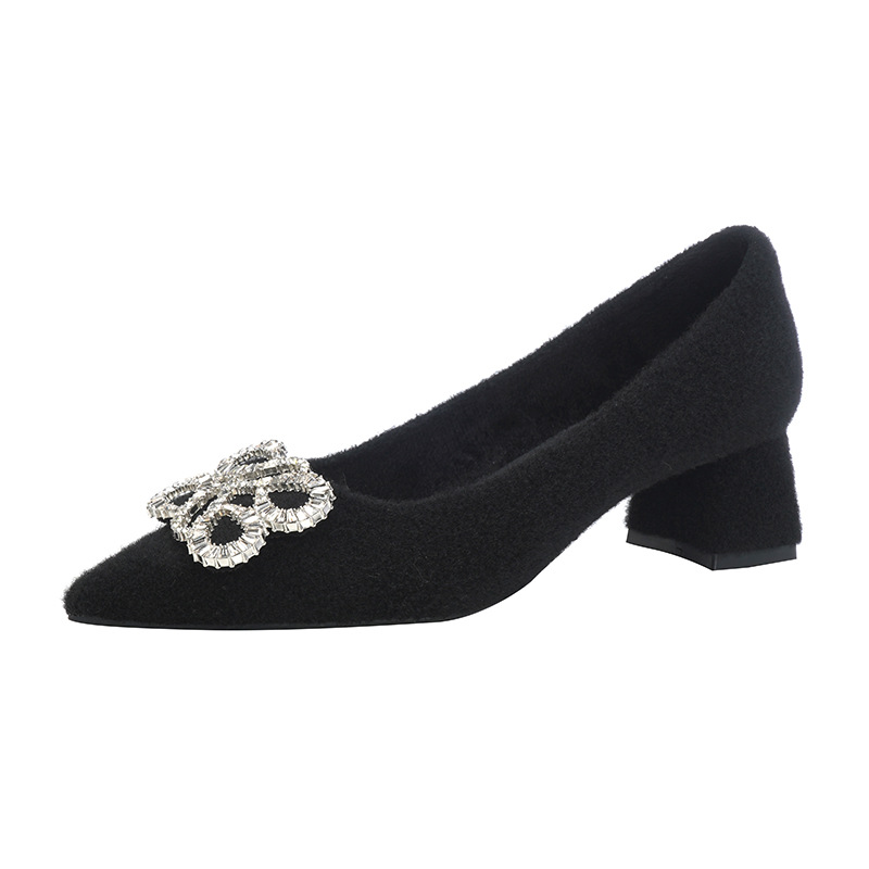2025 nuevo estilo francés de diamante cuadrado botón puntual zapatos de tacones altos de moda zapatos de trabajo de talón medio