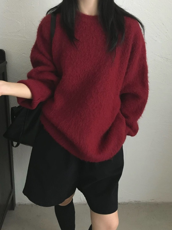 软糯慵懒仿浣熊绒宽松圆领毛衣女秋冬新款时尚减龄毛绒针织衫上衣|undefined