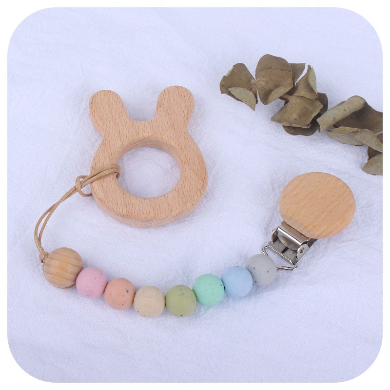 Amazon nuevo bebé suministros lunares cuentas de silicona chupete cadena bebé molar mordida pegamento anti-caída cadena