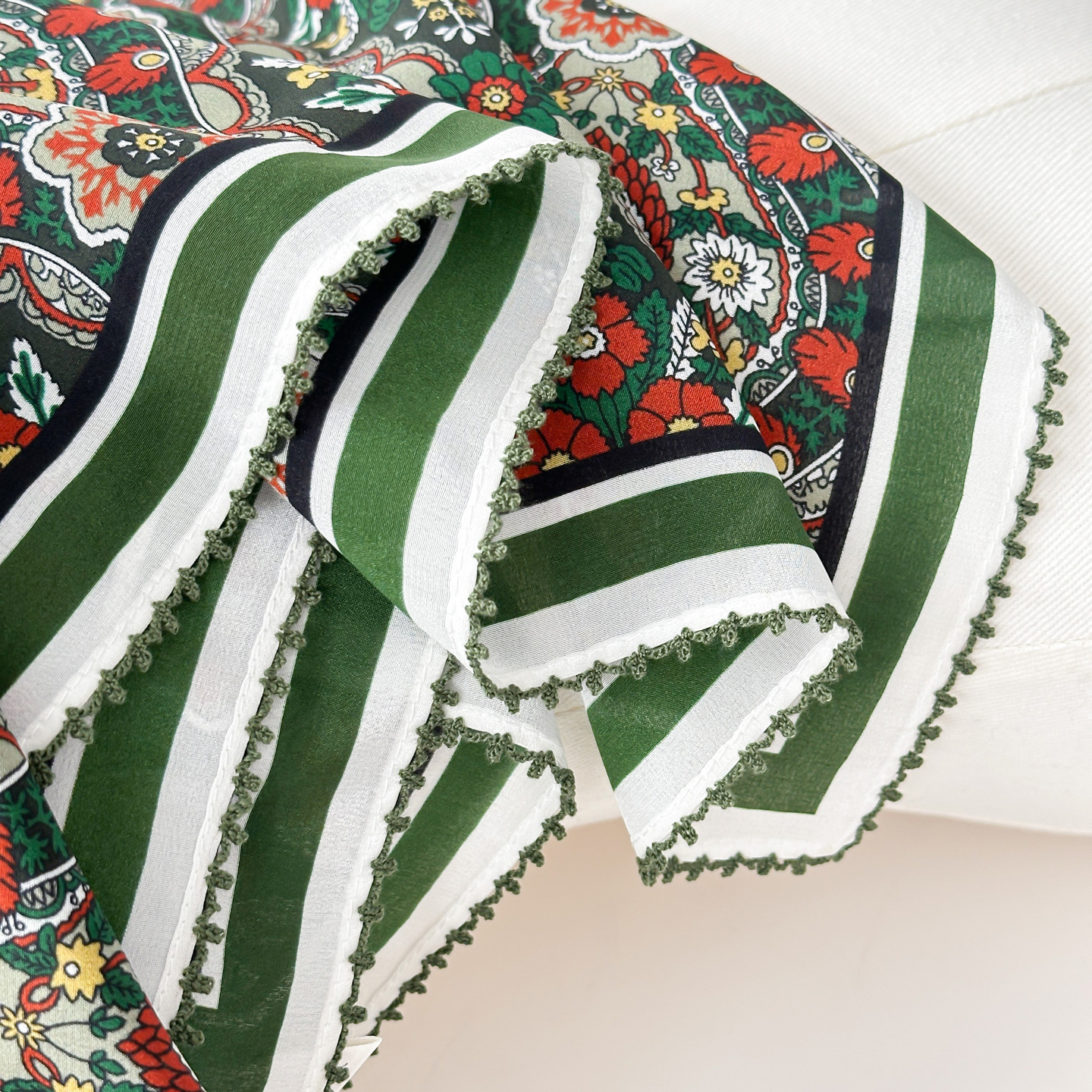Spring Floral Silk Crepe Scarf For Women - Elegant & Fashionable For Spring/Autumn - Thumbnail 4