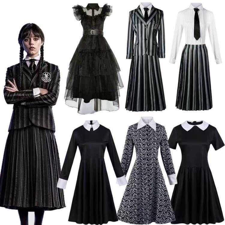 American Tv Series Wednesday Wednesday Cos Addams Family Heroine's Same School Uniform Suit Cosplay Costume