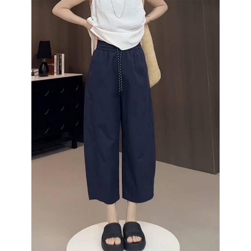 パパパンツ、小柄ハーレムパンツ、レディース夏薄手大きいサイズアイスシルクカバー股8点カジュアルワイドレッグパンツストレートパンツ|undefined