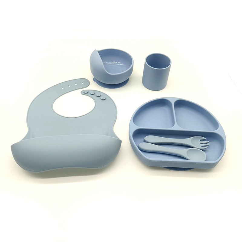 Complemento alimenticio transfronterizo para niños, plato de silicona, plato de suplemento alimenticio para bebés, plato de comida sonriente de seis piezas, vajilla para alimentación maternoinfantil al por mayor