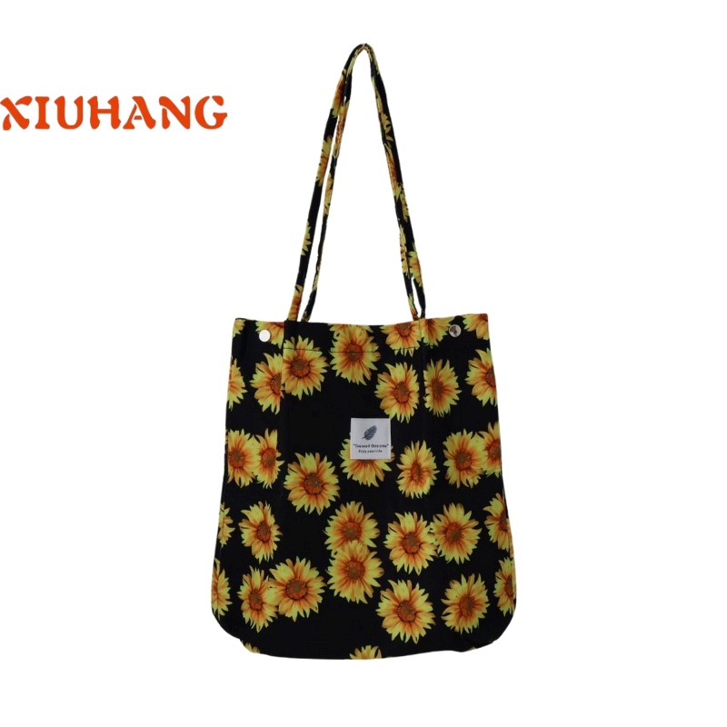 Bolsa de lona portátil de un solo hombro de pana retro de gran tamaño Bolsa de lona portátil de gran capacidad para niñas japonesas