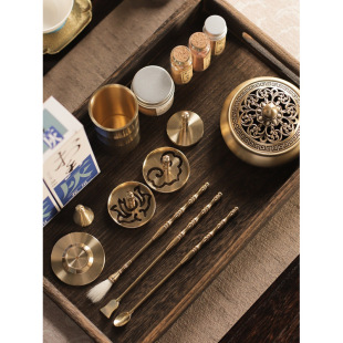 Incense Set Supplies: Gray Pressed Brass Incense Burner for Home Use, Pure Incense Powder, Incense Mold, Incense Stamping Tool Beginner Set