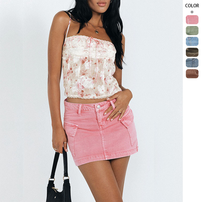 2025欧美夏季新款跨境外贸水洗气质优雅牛仔迷你短裙半身裙女