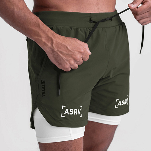 Cross-border summer men's sports shorts European and American large size anti-exposure five-point pants men's outdoor quick-drying double-layer fitness pants