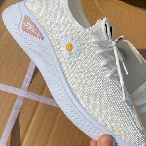 Women's Daisies Sports Shoes, Mesh Sneakers, Breathable Casual Flat Shoes, Single Women's Shoes, Flyknit Women's Sports Shoes, Fitness Shoes