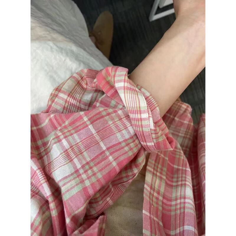 轻奢复古格子衬衫女上衣春秋款外套打底内搭叠穿小衫格纹衬衣外穿|undefined