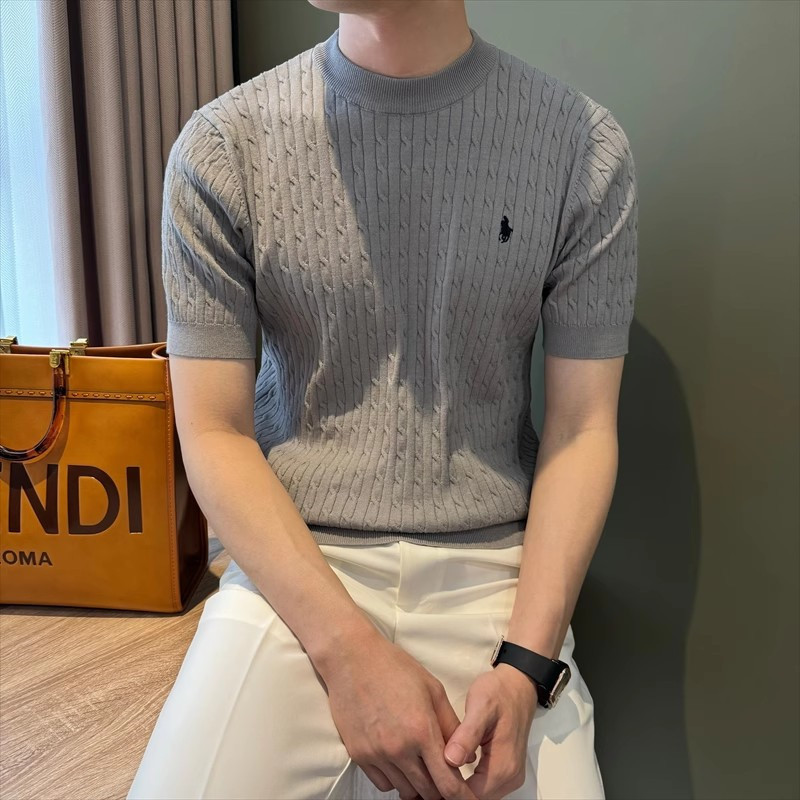 Camiseta de punto de manga corta camiseta masculina marcas de caballo bordadas viejas flores de negocios de hielo seda fábrica de verano transfronteriza al por mayor