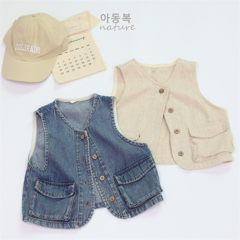 Spring 2025 Children's Vest New Boys' Korean Style Denim Handsome Fashionable Solid Color Girls' Sleeveless Jacket