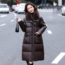 海宁绵羊皮真皮皮衣羽绒服女式过膝中长款韩版加厚羽绒保暖宽松