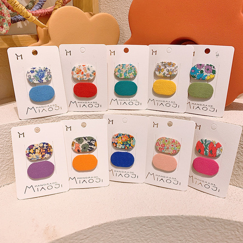 Children's Korean candy-colored fabric oval hairpin mini small BB clip baby bangs side clip floral girls hairpin