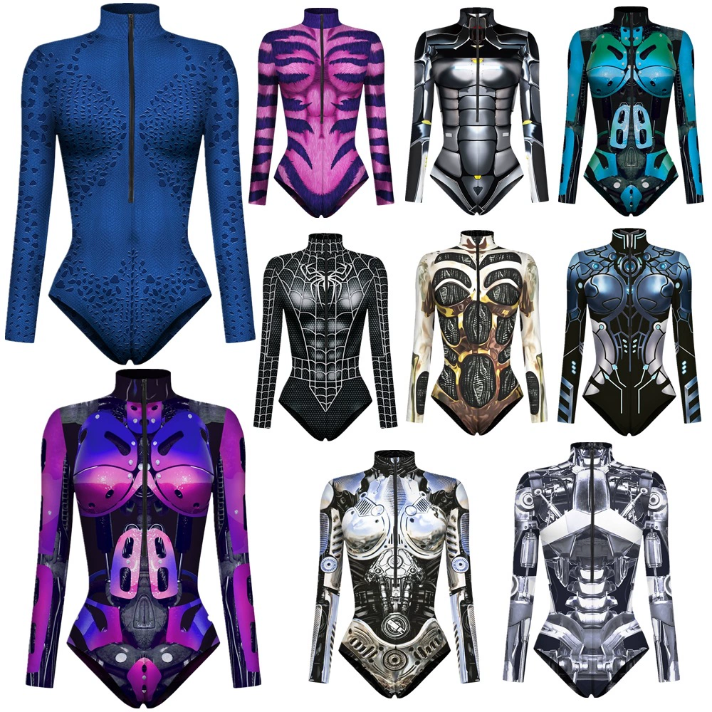 Европа и США летом продают новые бронированные цельные купальники женский 3D цифровой принт на пляже праздник спины на молнии купальник