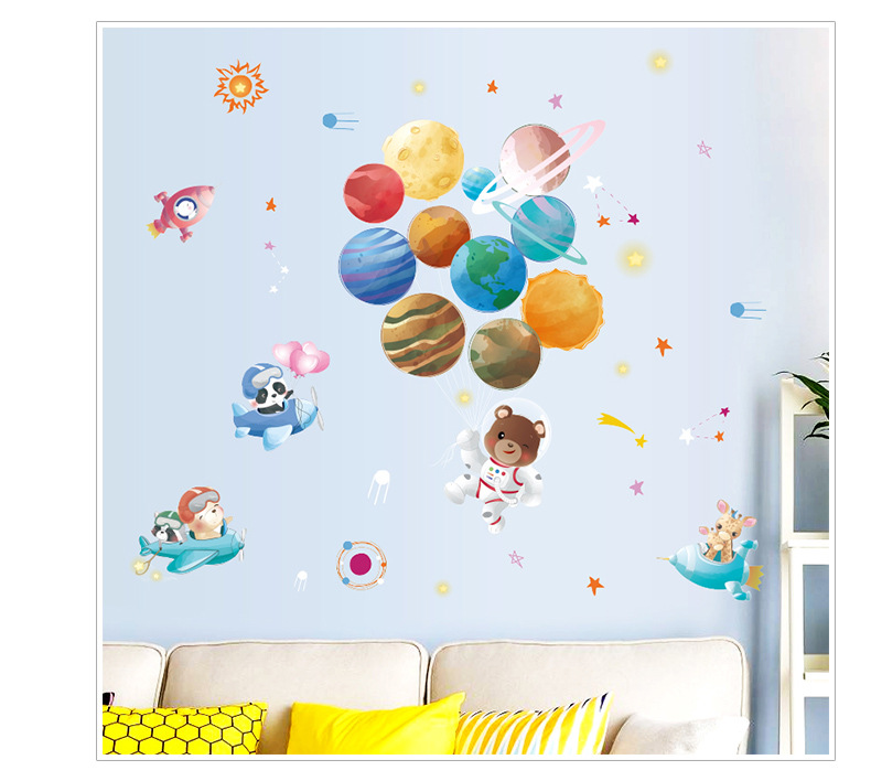 Cartoon Space Planet Bear Wall Sticker display picture 5