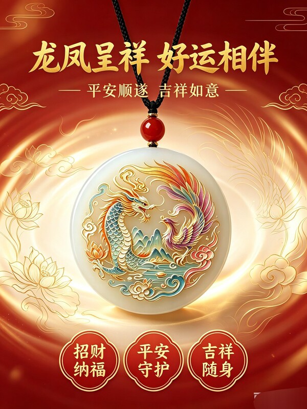 Hetian green and white jade dragon and phoenix pendant, jade ornament, jade pendant for men and women, couple's true dragon and phoenix pendant, two-in-one Hetian green and white jade dragon and phoenix pendant, jade ornament, jade pendant for men and women, couple's true dragon and phoenix pendant, two-in-one