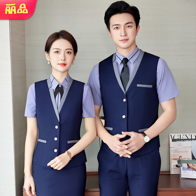 Manufacturer's Spring and Summer Professional Vests, Unisex Suits, Vest Sets for Women, Office Clerks, Hotel Work Uniforms