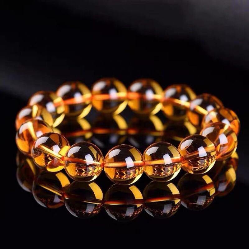 Collection grade genuine goods Brazil citrine bracelet female natural gemstone violent yellow men and women lucky lucky dark yellow gift